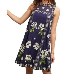 Anthropologie Maeve Womens Size 4 Rosa Swing Dress Navy Blue Embroidered Floral